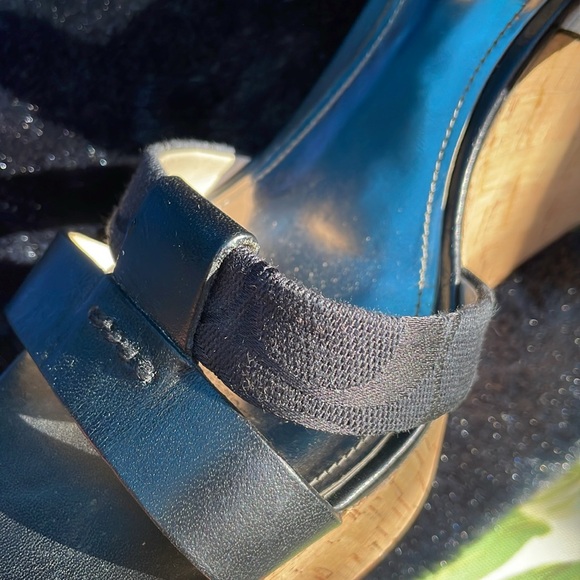 Coach Charla Wedges Black Leather Signature Fabric Platform Cork Sandals Size 8 - Picture 6 of 7